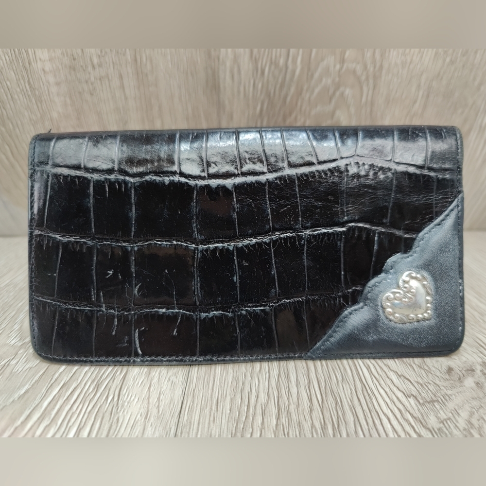 Brighton Vintage Women's‎ Black Wallet Croc Embossed Leather card holder minimal